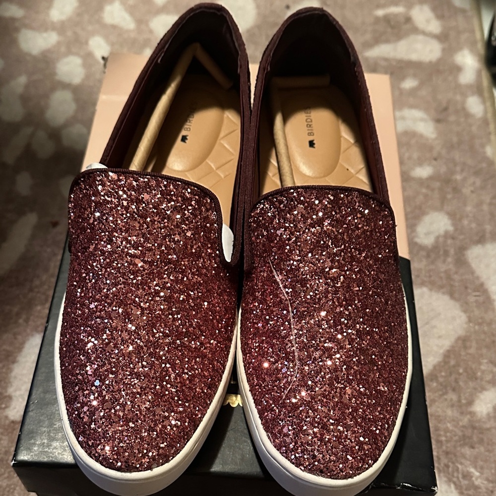 Birdies Glittery Maroon Slip-On Sneakers